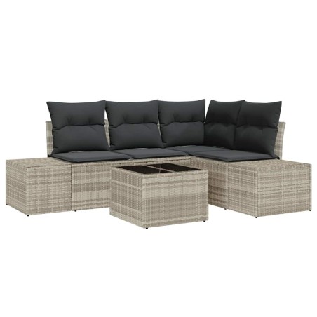 vidaXL Set di divani da giardino , 5 pezzi, con cuscini grigi in rattan sintetico.