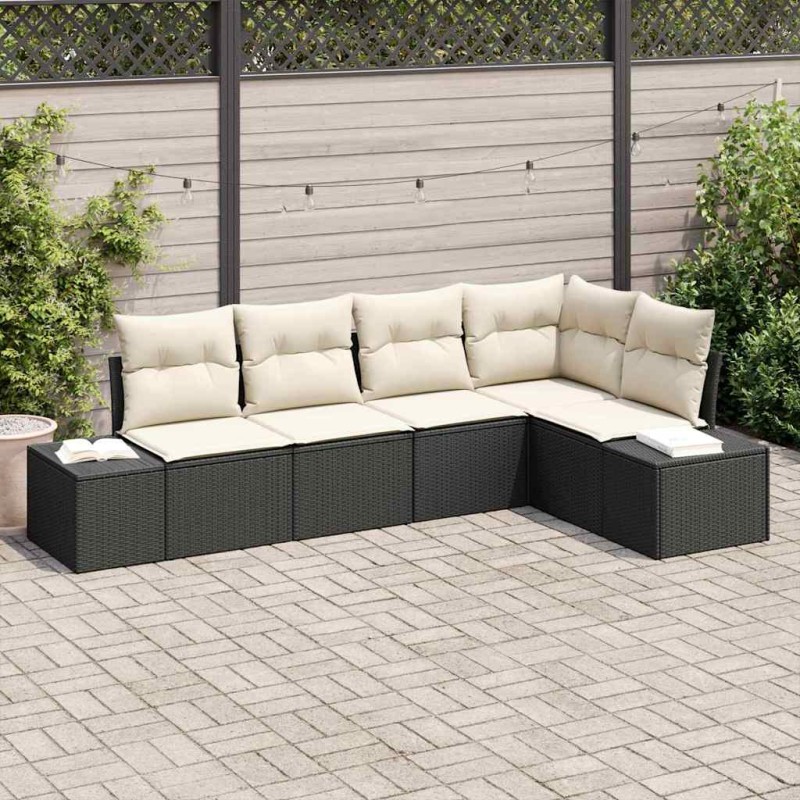 vidaXL Set da Giardino vitaXL 5 Pezzi con Cuscini in Rattan Nero