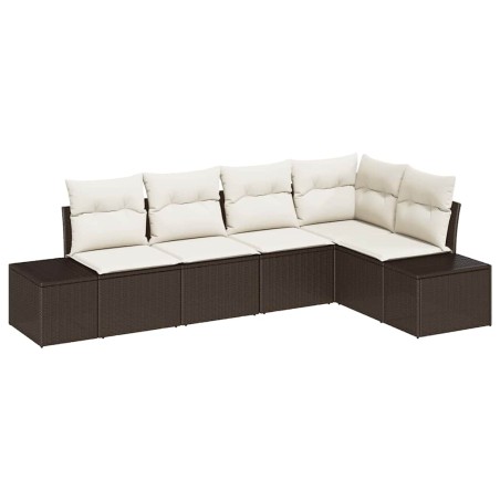 vidaXL Set di divani da giardino in 5 pezzi con cuscini in rattan sintetico marrone