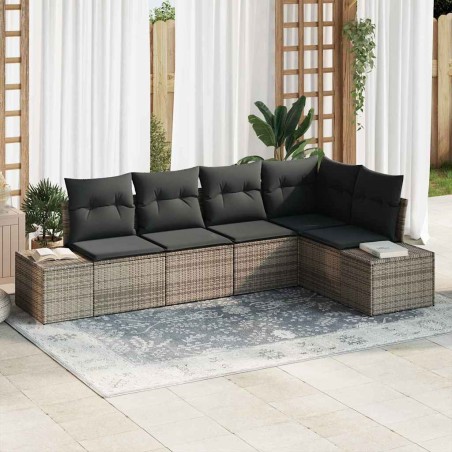 vidaXL Set da Giardino di 5 Pezzi con Cuscini Rattan Grigio