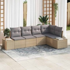 vidaXL Set di divani da giardino 5 pezzi con cuscini, rattan sintetico beige