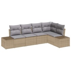 vidaXL Set di divani da giardino 5 pezzi con cuscini, rattan sintetico beige