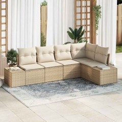 vidaXL Set di divani da giardino a 5 pezzi con cuscini in rattan sintetico beige