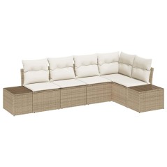 vidaXL Set di divani da giardino a 5 pezzi con cuscini in rattan sintetico beige