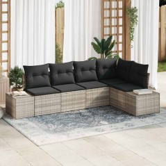 vidaXL Set di divano da giardino 5 pezzi con cuscini in rattan poliestere grigio chiaro