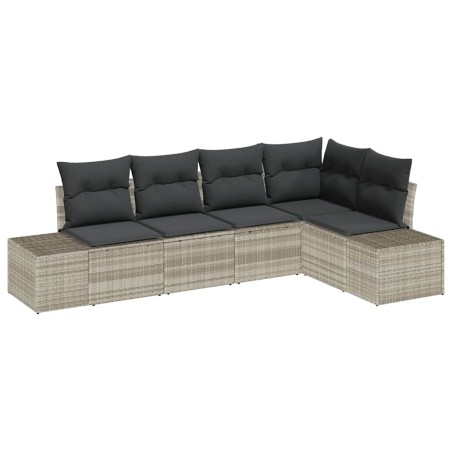 vidaXL Set di divano da giardino 5 pezzi con cuscini in rattan poliestere grigio chiaro
