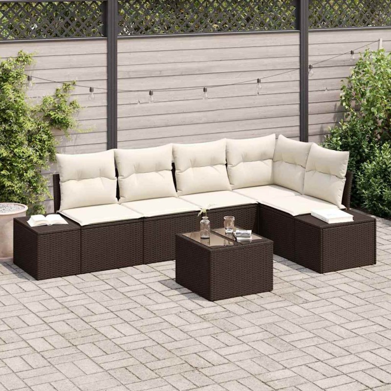 vidaXL Set giardino 6 pezzi con cuscini in rattan polirattan marrone
