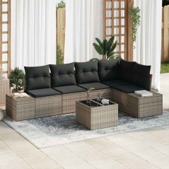 vidaXL Set di divani da giardino 6 pezzi con cuscini in rattan nero e poliestere.