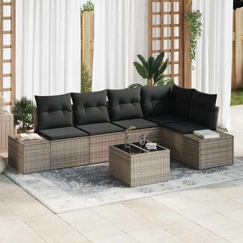 vidaXL Set di divani da giardino 6 pezzi con cuscini in rattan nero e poliestere.
