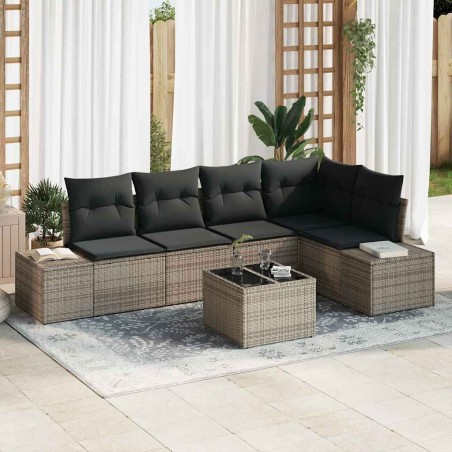 vidaXL Set di divani da giardino 6 pezzi con cuscini in rattan nero e poliestere.