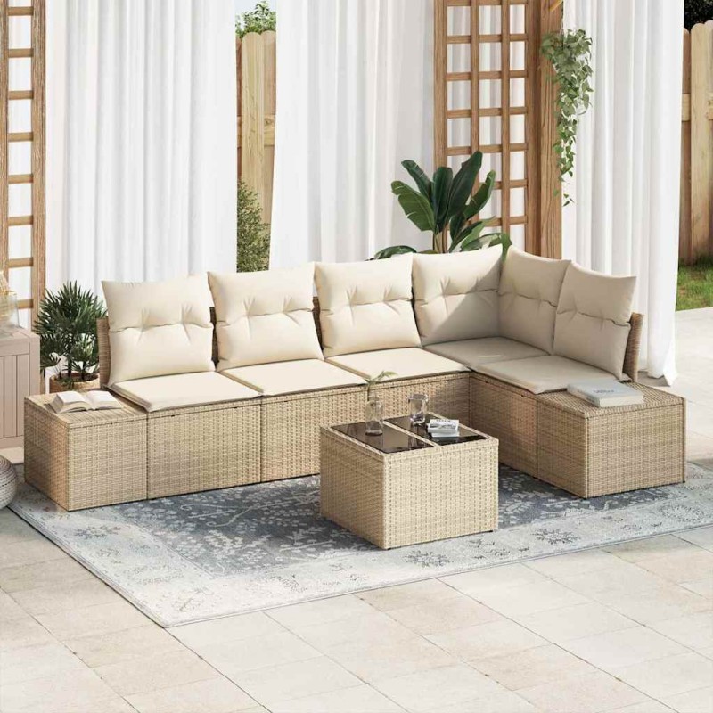 vidaXL Set Divano da Giardino 6 Pezzi con Cuscini in Polyrattan Marrone