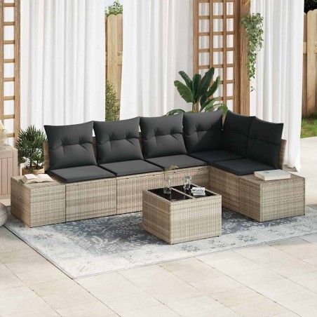 vidaXL Set di divani da giardino , 6 pezzi con cuscini in rattan grigio, polipropilene