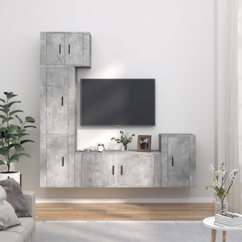 Set di Mobili Porta TV 5 pz Grigio Cemento in Legno Multistrato Set di Mobili Porta TV 5 pz Grigio Cemento in Legno Multistrato