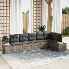 vidaXL Set di divani da giardino a 6 pezzi con cuscini Grigio Polirattan
