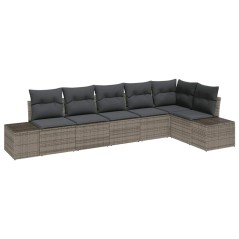 vidaXL Set di divani da giardino a 6 pezzi con cuscini Grigio Polirattan