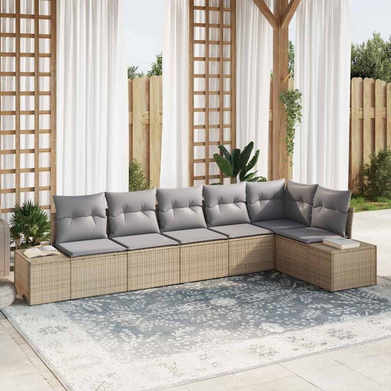 vidaXL Set Divano da Giardino a 6 Pezzi con Cuscini Beige in Rattan