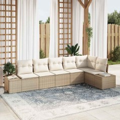 vidaXL Set di divani da giardino a 6 pezzi con cuscini beige in polyrattan