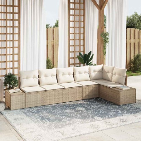 vidaXL Set di divani da giardino a 6 pezzi con cuscini beige in polyrattan