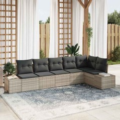 vidaXL Set Divano da Giardino 6 Pezzi con Cuscini Grigio Chiaro in Rattan Polietilene.