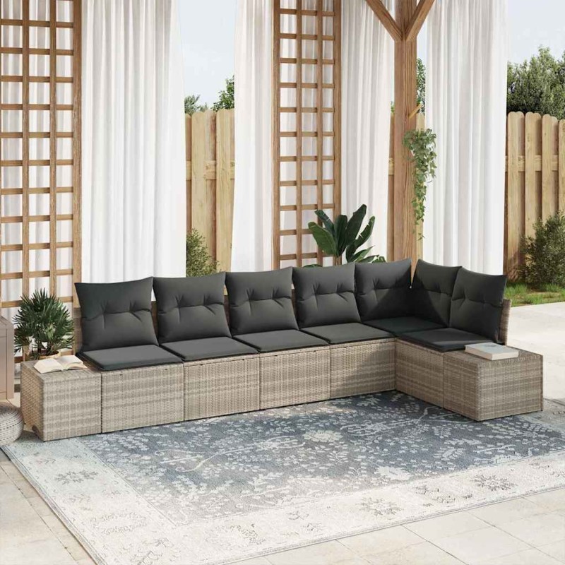 vidaXL Set Divano da Giardino 6 Pezzi con Cuscini Grigio Chiaro in Rattan Polietilene.