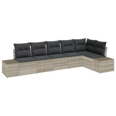 vidaXL Set Divano da Giardino 6 Pezzi con Cuscini Grigio Chiaro in Rattan Polietilene.