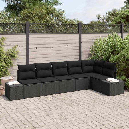 vidaXL Set di divani da giardino 6 pezzi con cuscini Nero Polyrattan