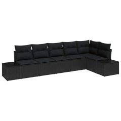 vidaXL Set di divani da giardino 6 pezzi con cuscini Nero Polyrattan