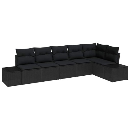 vidaXL Set di divani da giardino 6 pezzi con cuscini Nero Polyrattan