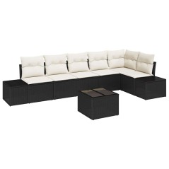 vidaXL Set Divano da Giardino 6 Pezzi con Cuscini Nero Polyrattan