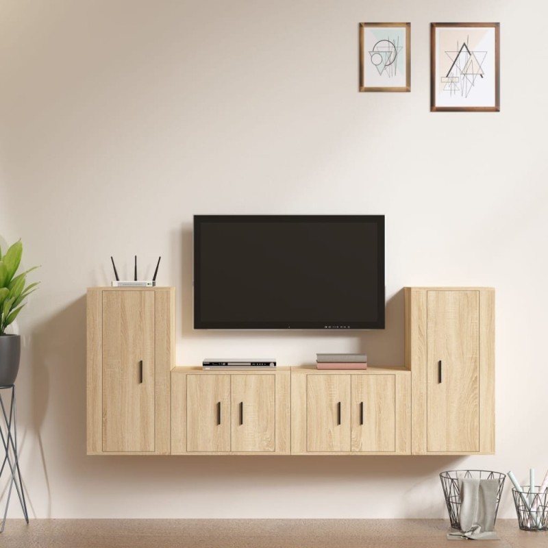 Set di Mobili Porta TV 4 pz Rovere Sonoma in Legno Multistrato Set di Mobili Porta TV 4 pz Rovere Sonoma in Legno Multistrato