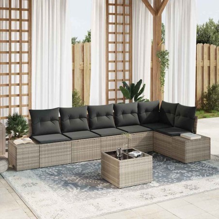 vidaXL Set Divano da Giardino 7 Pezzi con Cuscini Grigio Rattan Sintetico