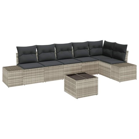vidaXL Set Divano da Giardino 7 Pezzi con Cuscini Grigio Rattan Sintetico