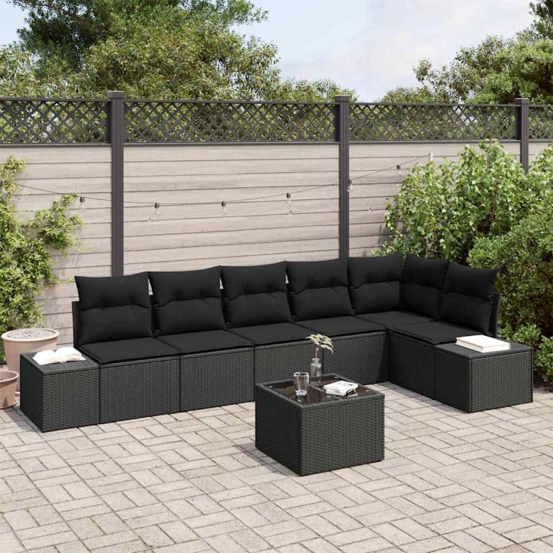 vidaXL Set Divano da Giardino da 7 Pezzi con Cuscini Beige Polyrattan vidaXL Set Divano da Giardino da 7 Pezzi con Cuscini Beige Polyrattan