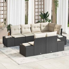 vidaXL Set di Divani da Giardino 7 Pezzi con Cuscini Nero Rattan Polimerico