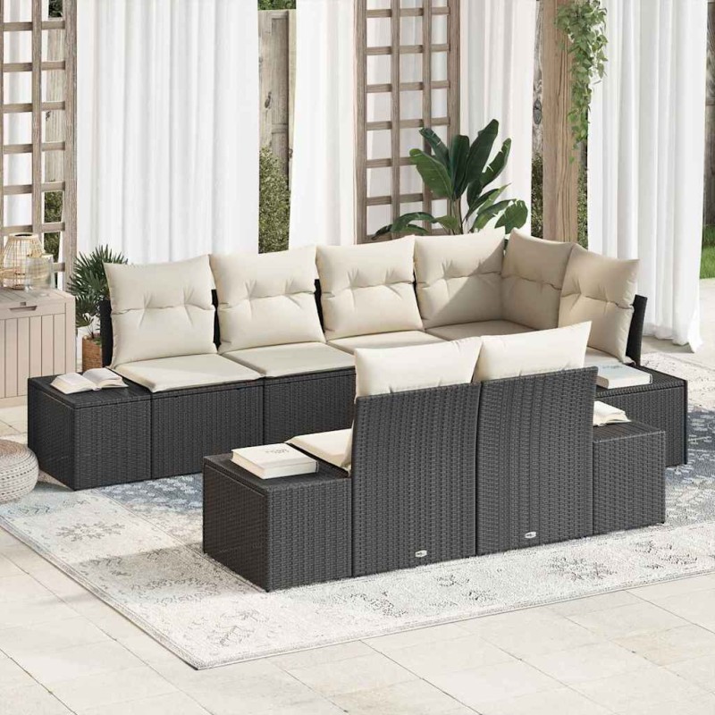 vidaXL Set di Divani da Giardino 7 Pezzi con Cuscini Nero Rattan Polimerico