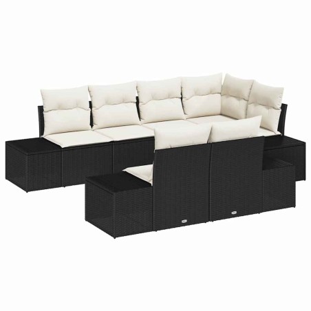 vidaXL Set di Divani da Giardino 7 Pezzi con Cuscini Nero Rattan Polimerico