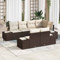 vidaXL Set Divano da Giardino da 7 Pezzi con Cuscini Marrone Rattan Polimerico