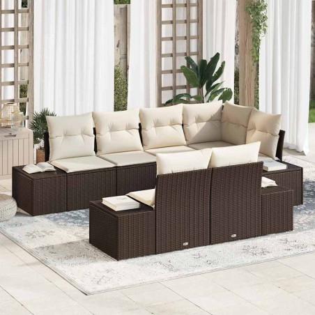 vidaXL Set Divano da Giardino da 7 Pezzi con Cuscini Marrone Rattan Polimerico