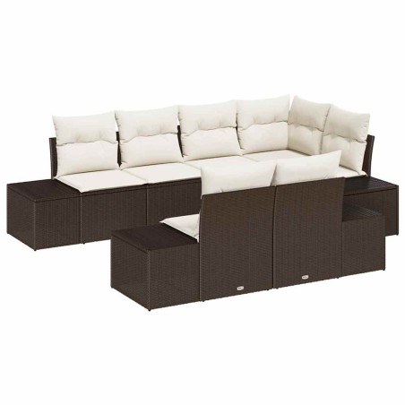 vidaXL Set Divano da Giardino da 7 Pezzi con Cuscini Marrone Rattan Polimerico