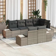 vidaXL Set Divano da Giardino 7 Pezzi con Cuscini Grigio Polyrattan