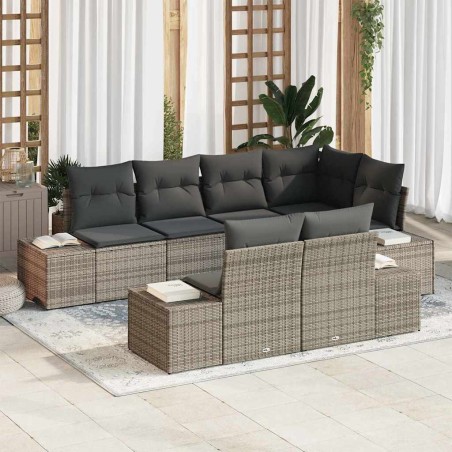 vidaXL Set Divano da Giardino 7 Pezzi con Cuscini Grigio Polyrattan