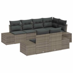 vidaXL Set Divano da Giardino 7 Pezzi con Cuscini Grigio Polyrattan