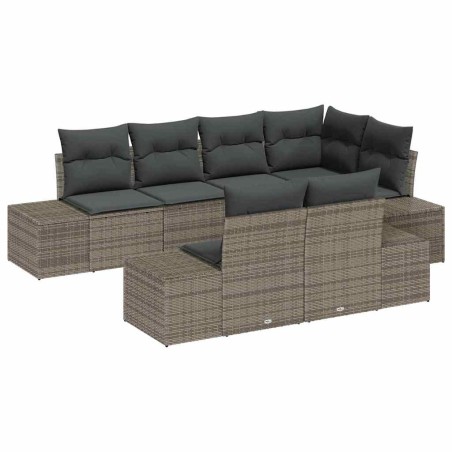 vidaXL Set Divano da Giardino 7 Pezzi con Cuscini Grigio Polyrattan