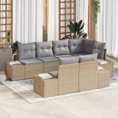 vidaXL Set divano da giardino 7 pezzi con cuscini beige polyrattan