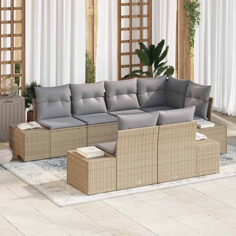 vidaXL Set divano da giardino 7 pezzi con cuscini beige polyrattan