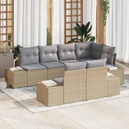 vidaXL Set divano da giardino 7 pezzi con cuscini beige polyrattan
