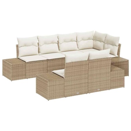 vidaXL Set Divano da Giardino 7 Pezzi con Cuscini Beige Polyarattan