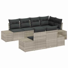 vidaXL Set di Divani da Giardino in 7 Pezzi con Cuscini Grigio Chiaro Polyrattan