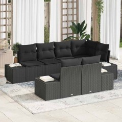 vidaXL Set di divani da giardino 7 pezzi con cuscini in polyrattan nero