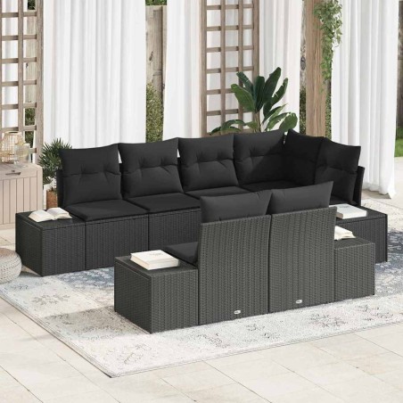 vidaXL Set di divani da giardino 7 pezzi con cuscini in polyrattan nero